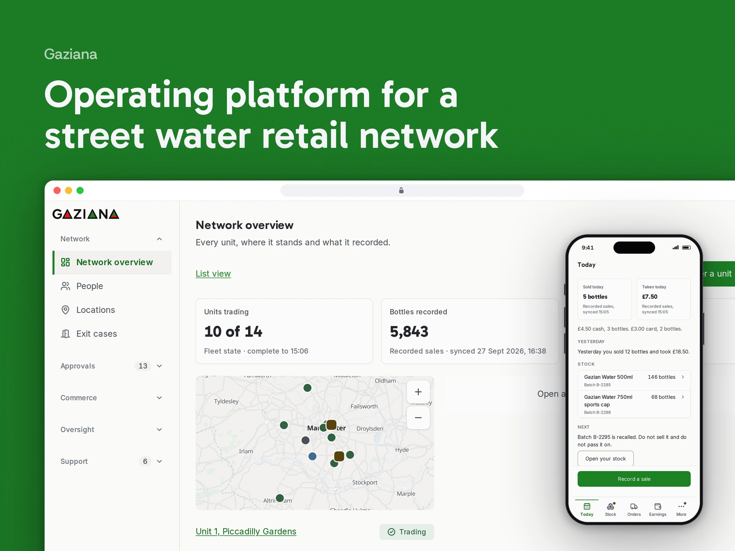 Operating platform for a street water retail network