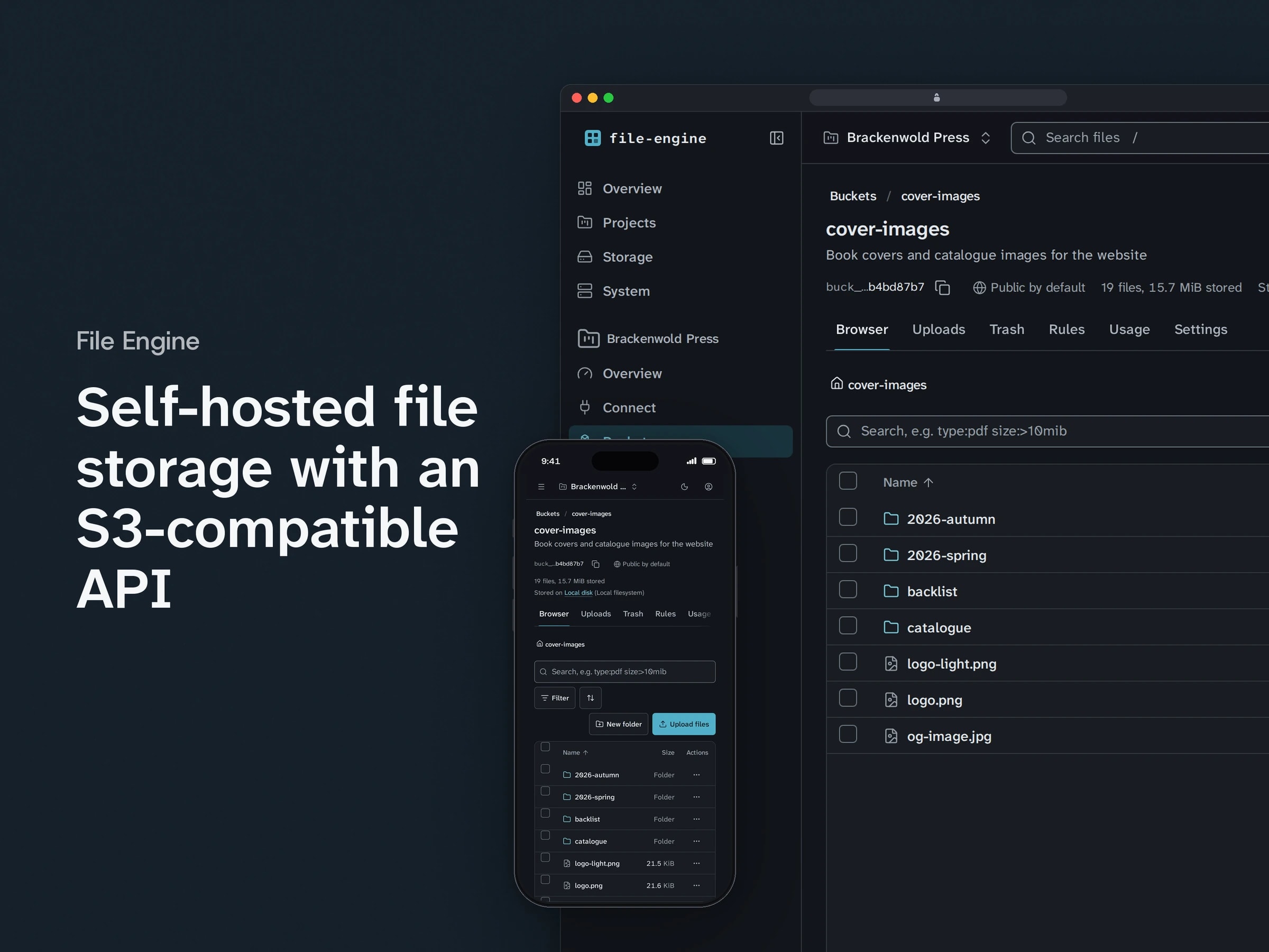 Self-hosted file storage with an S3-compatible API