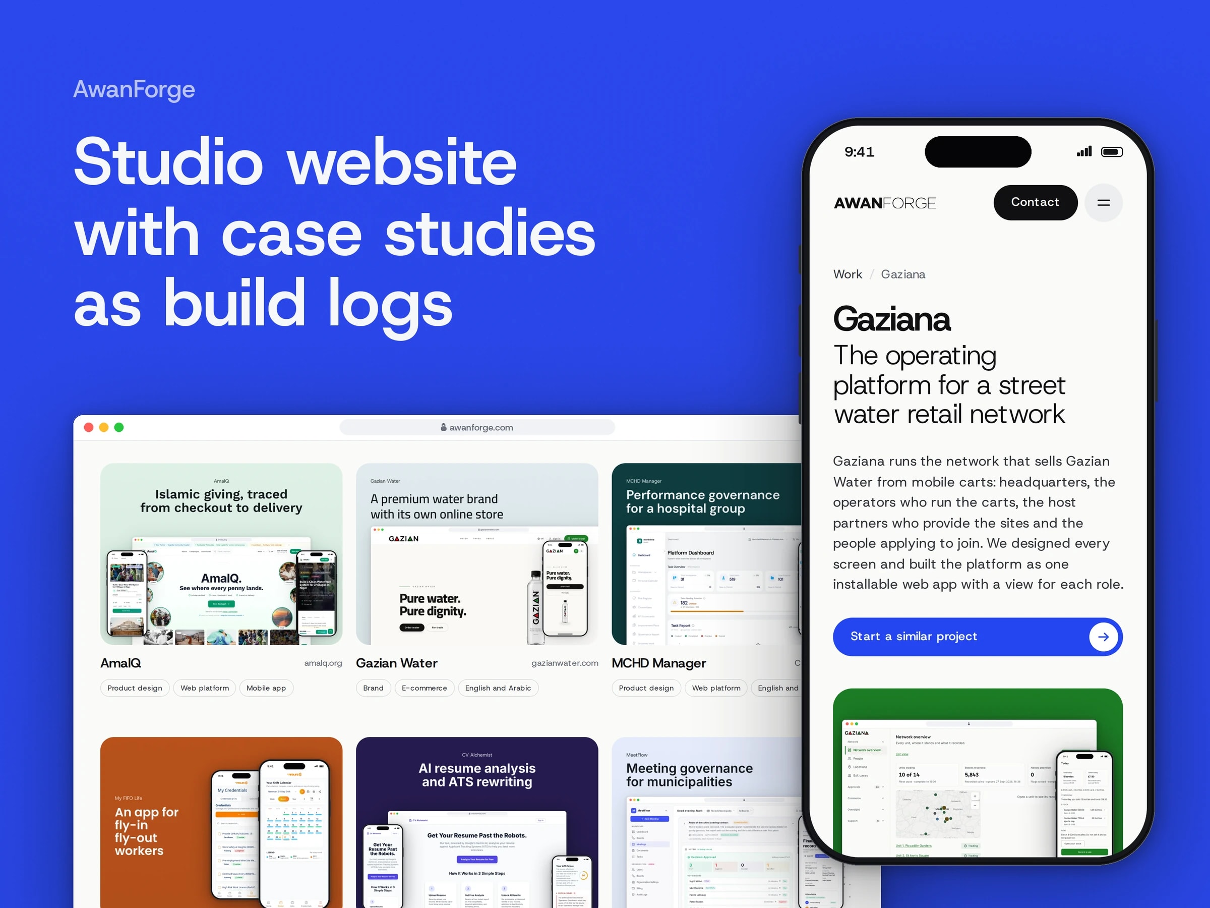 Studio website with case studies as build logs